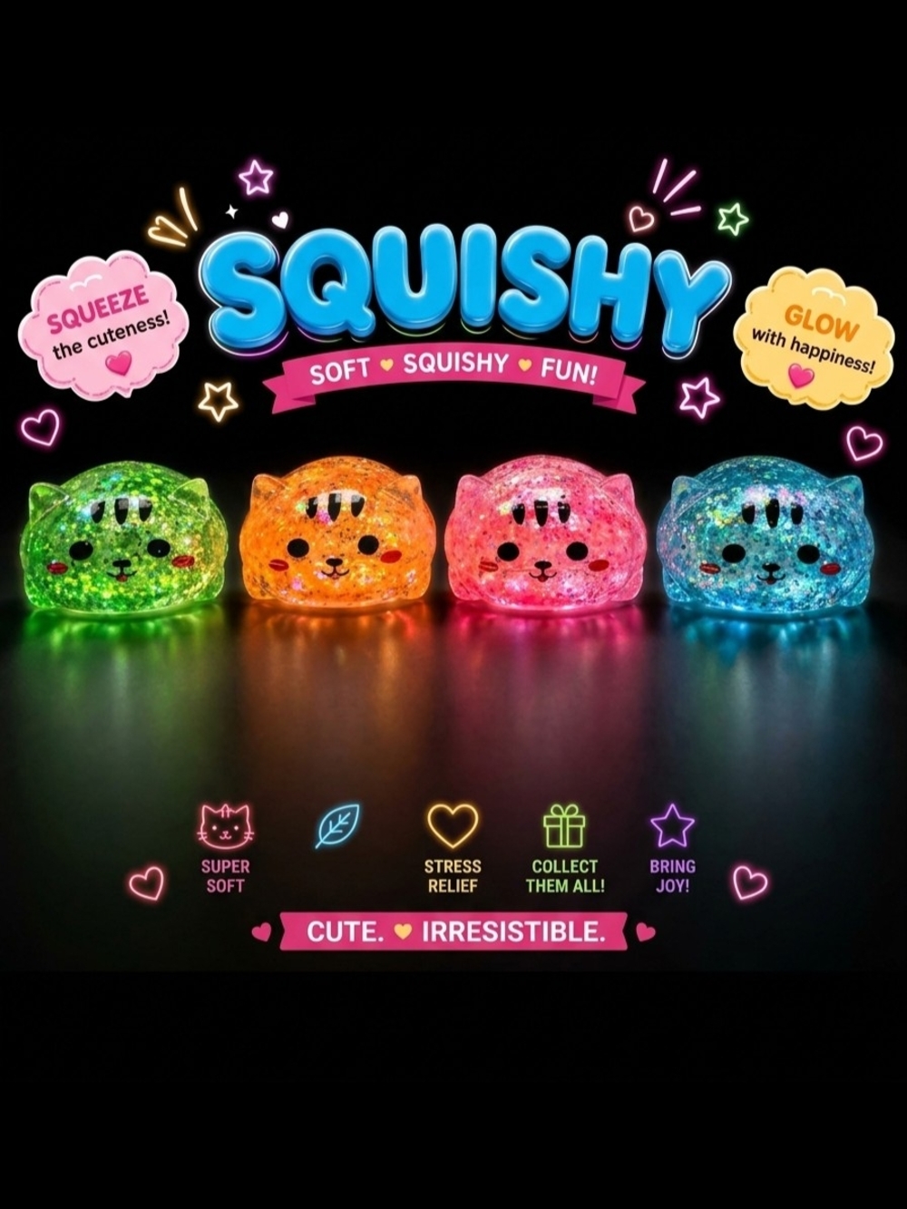 Slow Rise Glitter Cat Squishy Fidget Toy (Qty 1) Random Color - Picture 3 of 3